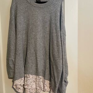 Torrid Gray Sweater with Lace Hem 2fer